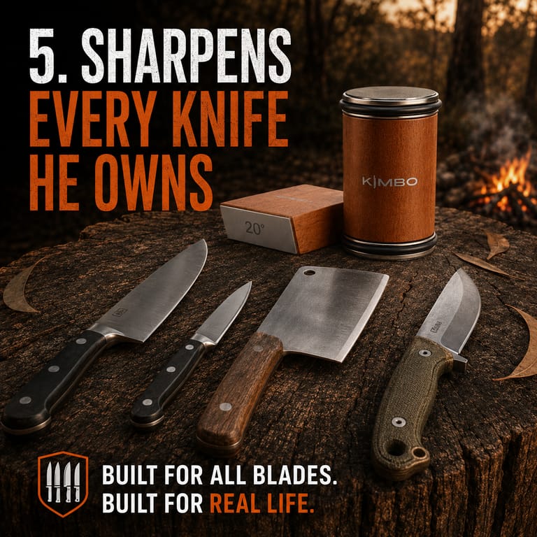 Whatever kind of dad he is, this covers it. It sharpens every straight-edge knife in the house — the chef's and paring knives, the fishing and fillet knives, the hunting knife, the everyday folder in his pocket.